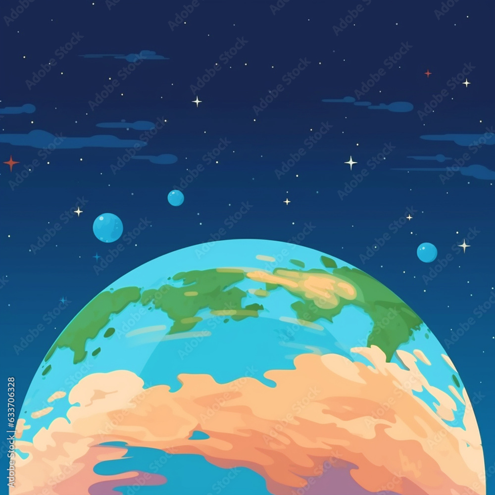 Naklejka premium Cartoon illustration of Planet Earth - ai generative