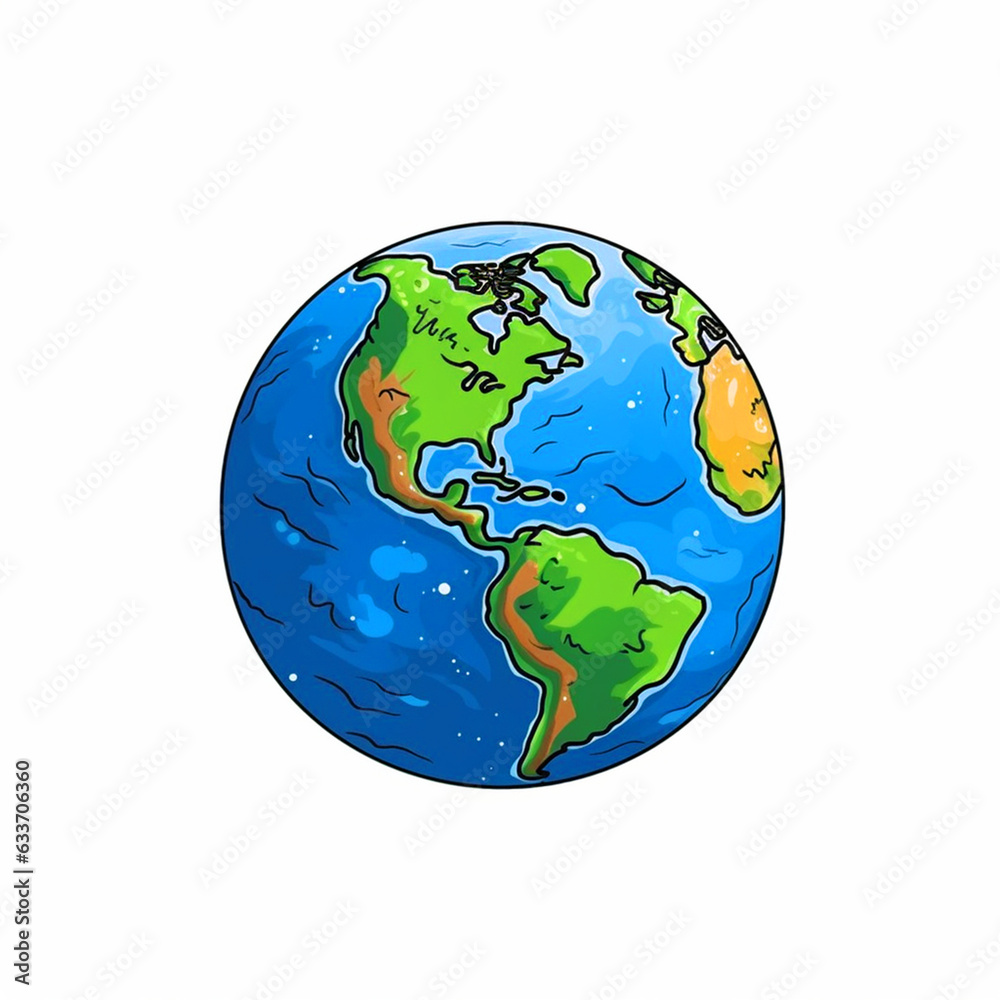 Obraz premium Cartoon illustration of Planet Earth - ai generative