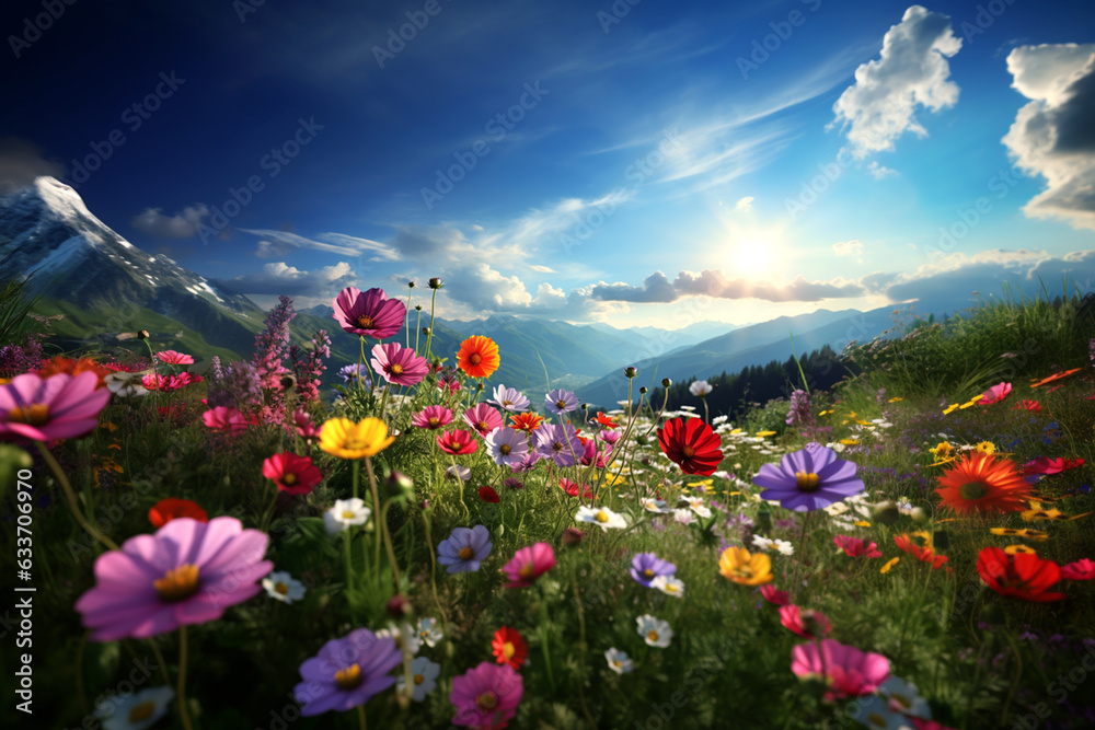 blühende Bergwiese mit bunten Blumen