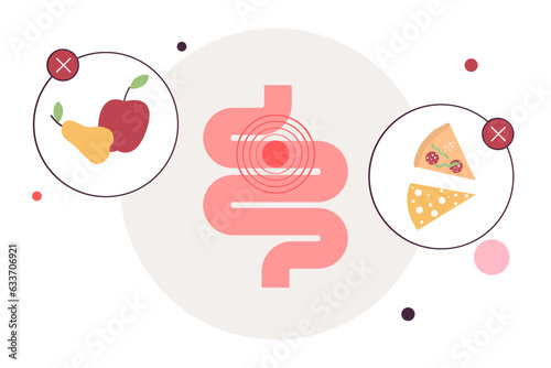 Character with food allergy. Problem with stomach. Hypersensitivity to components of the food