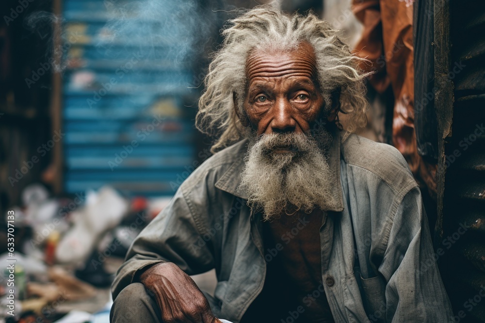 Elderly Homeless Man in Dirty Clothes