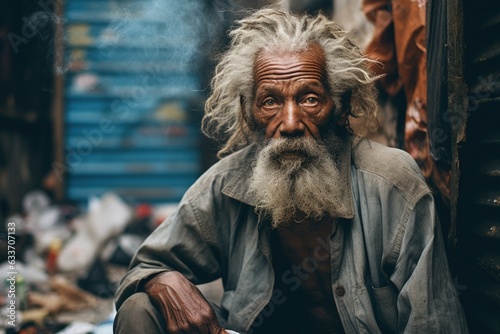 Elderly Homeless Man in Dirty Clothes