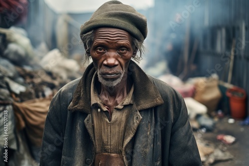 Elderly Black Homeless Man in Dirty Clothes
