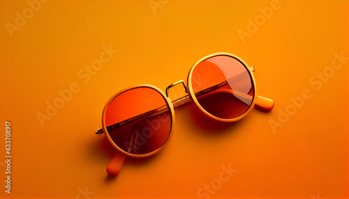 Retro old-fashioned sunglass on vibrant orange background generative ai