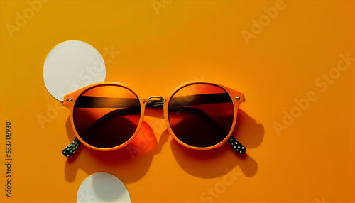 Retro old-fashioned sunglass on vibrant orange background generative ai