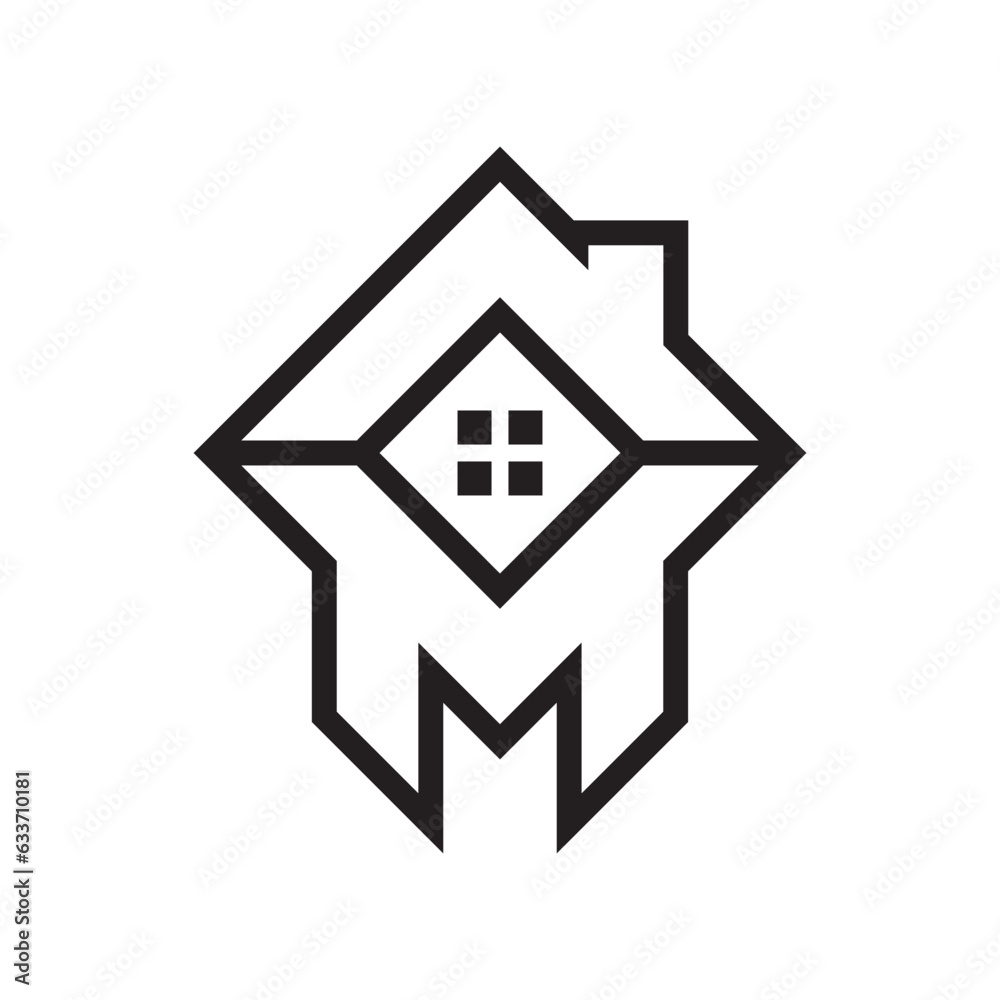 line roof with letter M logo concept isolated on white background. line roof with letter M logo concept isolated on white background.