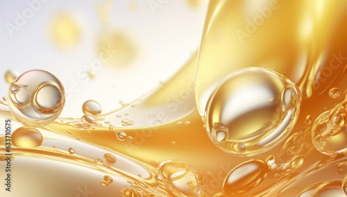 serum bubble gold background for cosmetics product. Generated with AI