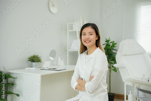 Dermatology and beauty clinic, portrait Aesthetic Doctor, VIP customer by expert dermatologists. Beauty salon, spa, massage with equipment to to help relax, physiotherapy, relaxing massage, treatment