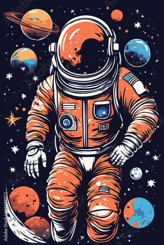 spaceman in space. astronaut with spacesuit and space planets. vector illustration.