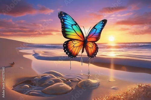 butterfly in the sea. 3 d illustration.