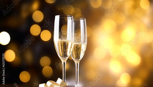 two champagne glasses ready to bring in the New Year. Generated with AI