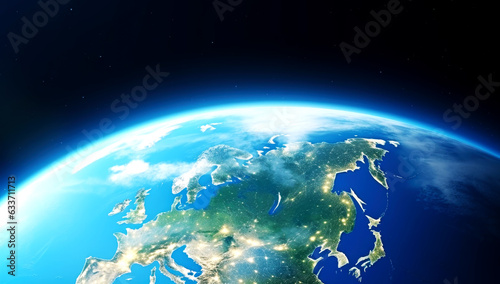 Earth at he night. Abstract wallpaper. City lights on planet. Civilization. Elements of this image furnished by NASA. Generated with AI
