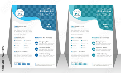  Medical social media post design and web banner template vector. healthcare and medical a4 flyer template design set for print