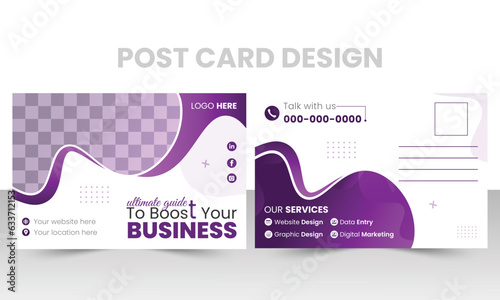 Corporate postcard design template. Modern business postcard or EDDM postcard design template. 