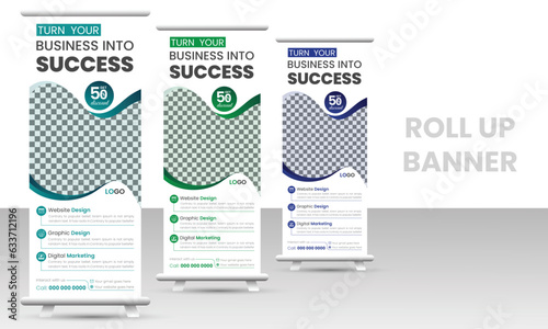 Modern corporate colorful Business Roll Up Banner stand. vector abstract modern roll up design, banner stand or flag design layout.