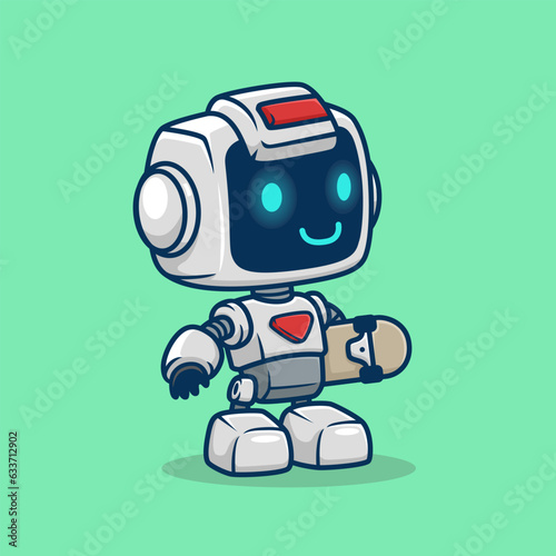 Vector illustration of cute robot cartoon with skateboard