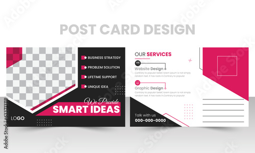 Corporate business postcard design layout. Postcard template with geometric shapes.