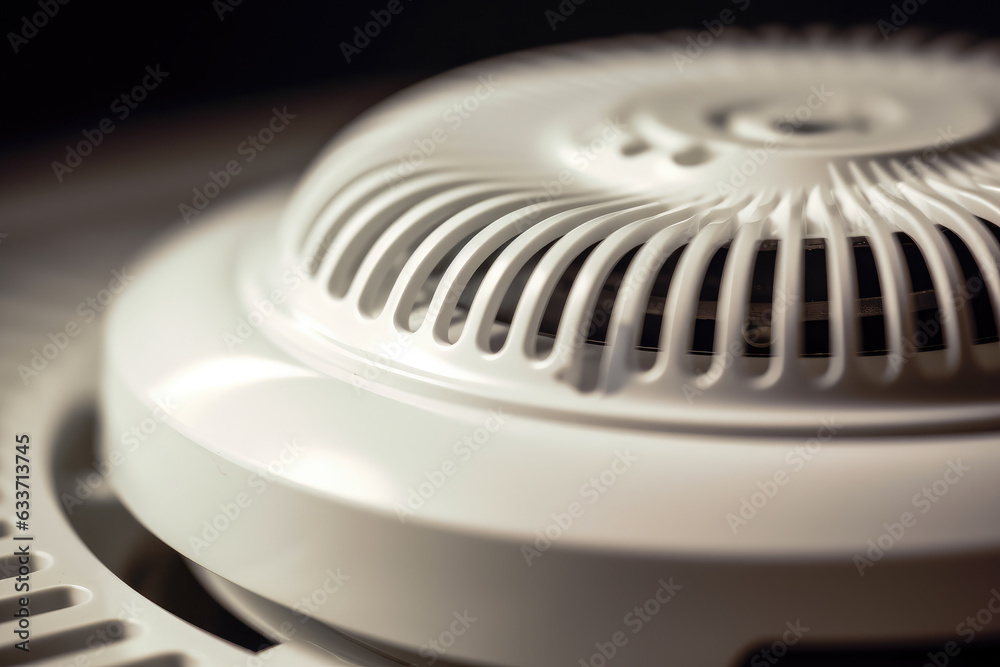 Smoke detector macro shot showcasing its sleek and modern design with soft lighting Smoke detector macro shot showcasing its sleek and modern design with soft lighting