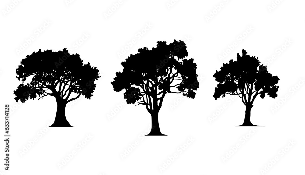 Vector illustration. Silhouette of trees with leaves. Template set. Vector illustration. Silhouette of trees with leaves. Template set.