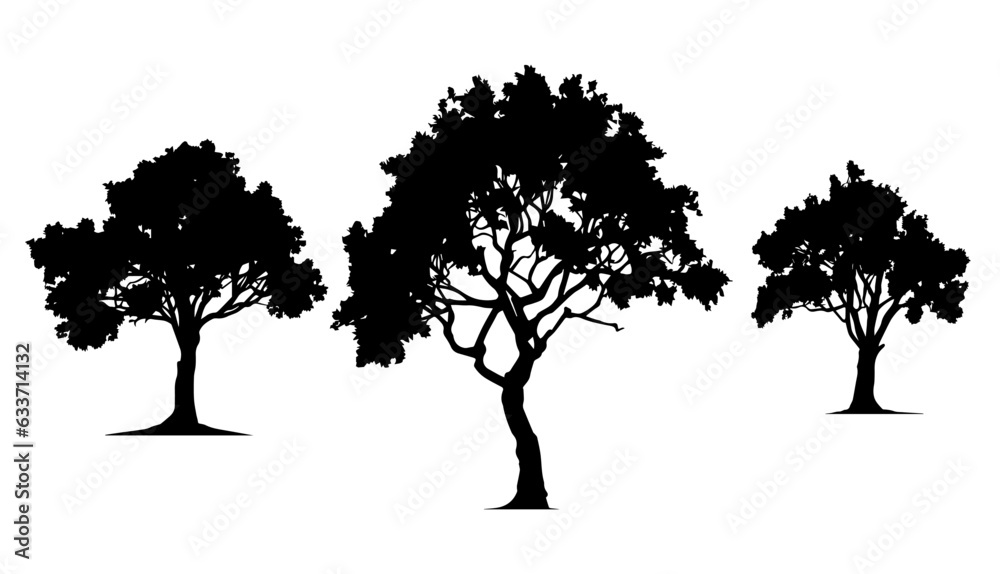Vector illustration. Silhouette of trees with leaves. Template set. Vector illustration. Silhouette of trees with leaves. Template set.