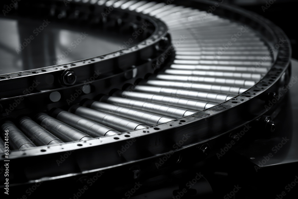 Macro Shot of a Heavy-Duty Conveyor Belt in a Manufacturing Plant