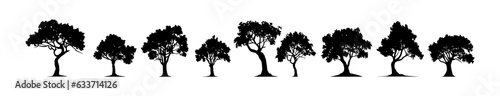 Vector illustration. Silhouette of trees with leaves. Template set.