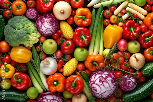 Fresh ripe vegetables as background. Top view of natural vegetables, full screen image