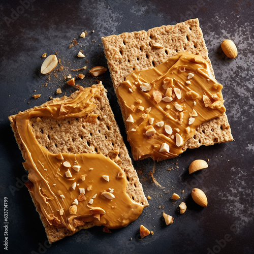 ai generated bread crisps with peanut butter photo