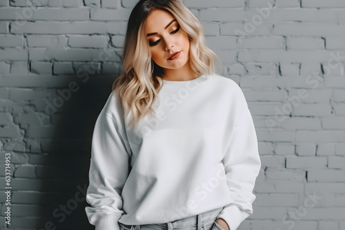 gorgeous blonde woman in white mockup sweater ai generated art