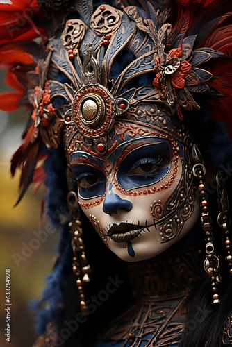 Portrait of woman with traditional la muerte makeup . Mexican festival Dia de los Muertos. Halloween © zamuruev