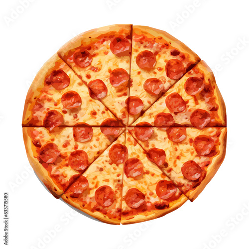 Pizza ready cut on a white background top view. Vector illustration