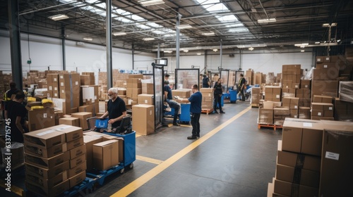 Warehouse workers optimizing package handling for increased efficiency. 