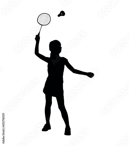 Girl playing badminton on white background vector silhouette. © Andreas