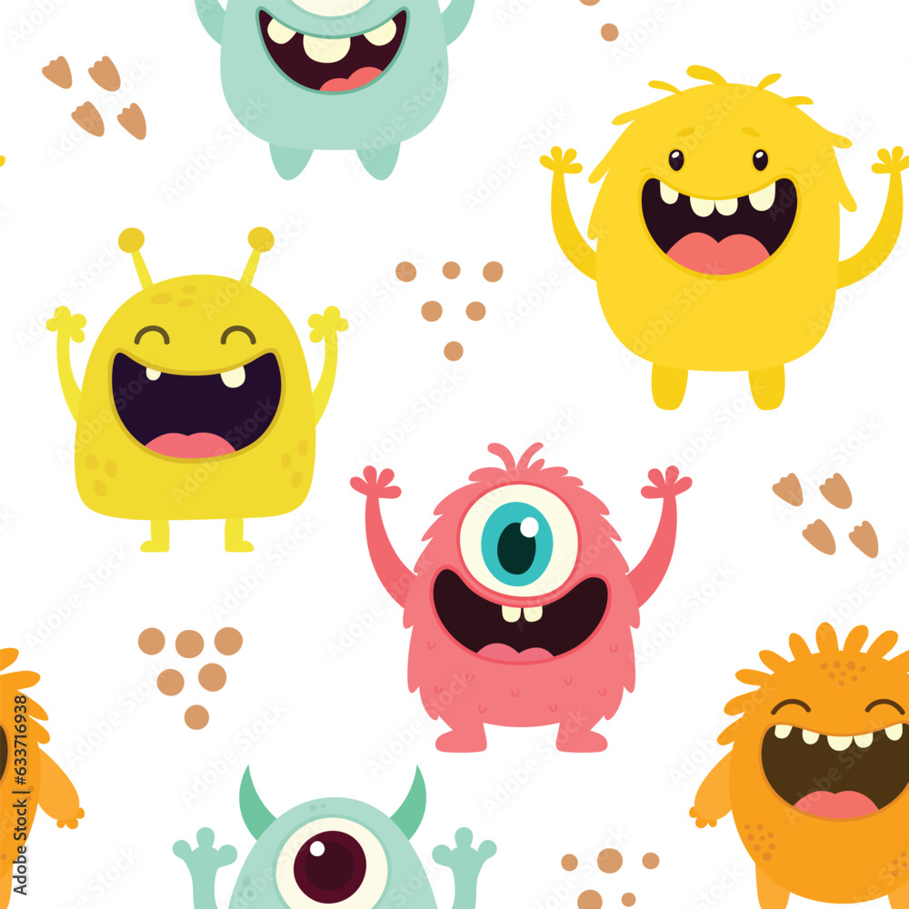 Fototapeta premium Cute monster seamless pattern, monster vector illustration background