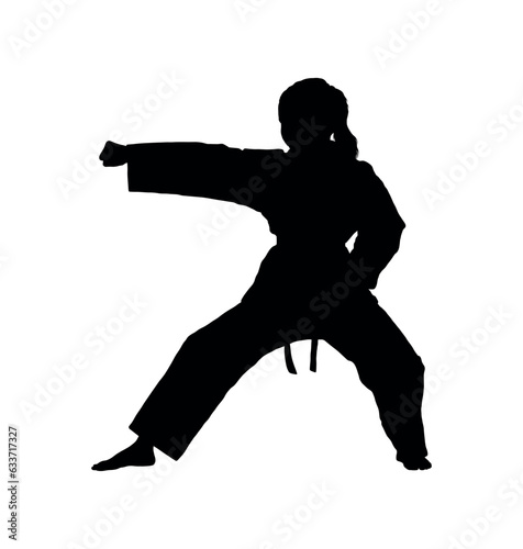 Young girl karate pose silhouette.