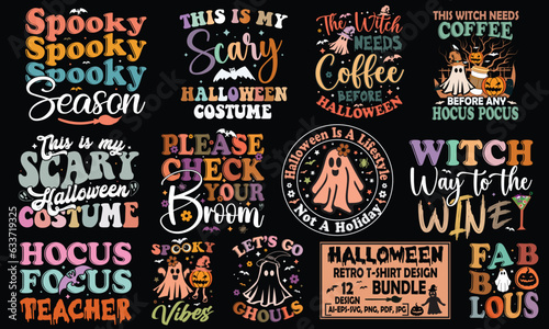 Halloween Retro T-Shirt Design Bundle