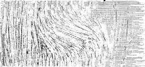 Monochrome texture composed of irregular graphic elements. Distressed uneven grunge background. Abstract vector illustration. Overlay for interesting effect and depth. Isolated on white background.