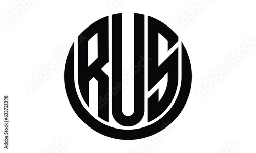 RUS shield in circle logo design vector template. lettermrk, wordmark, monogram symbol on white background.	