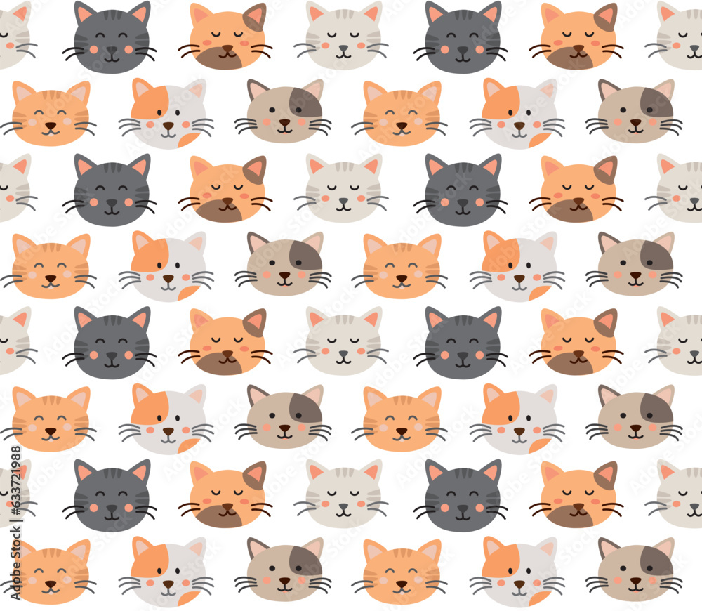 Cartoon cute cat head seamless pattern. Cartoon flat design style vector illustration Cartoon cute cat head seamless pattern. Cartoon flat design style vector illustration