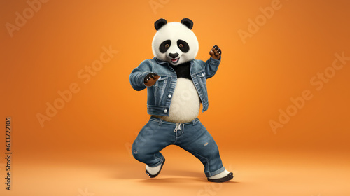 Cool cheerful cartoon style panda dancing salsa