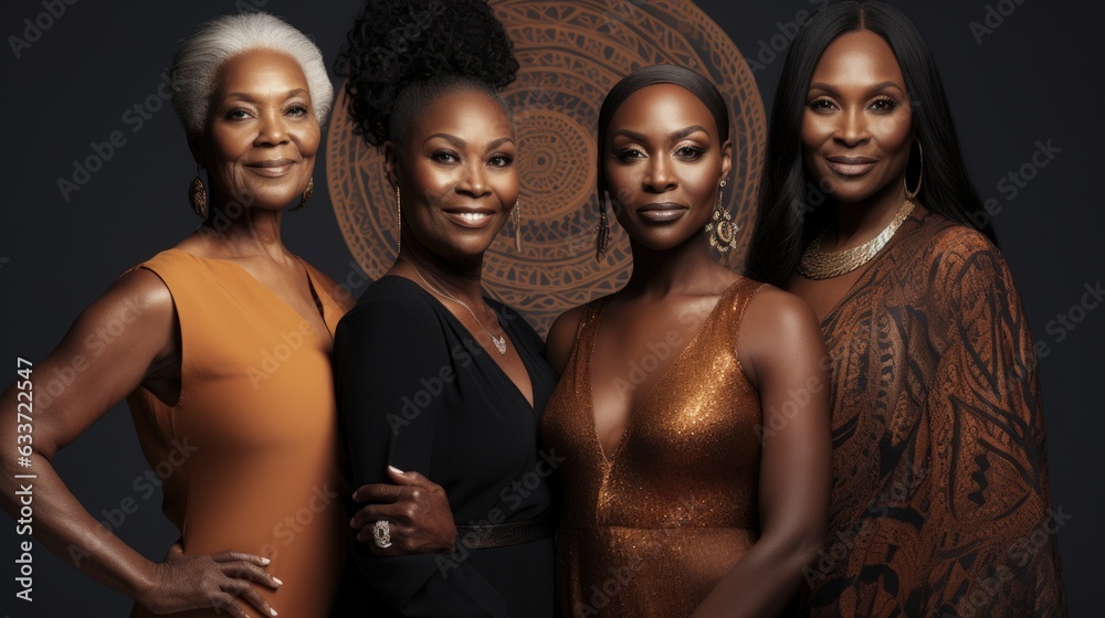 Obraz premium Beauty portrait of diverse women with different skintone. Multinational young female with attractive appearance and different flawless skintone. Peach Taffy palette. AI photography.