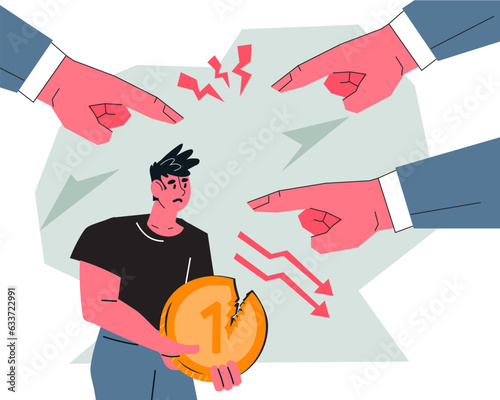 Toxic boss and abuse at work, coworkers bullying, low corporate culture, flat vector illustration isolated on white background. Poor working conditions, low wages and toxic environment.