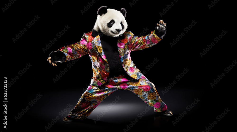 Cool cheerful cartoon style panda dancing salsa Cool cheerful cartoon style panda dancing salsa