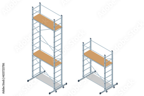 Isometric Scaffolding frame. Labor risks prevention about using scaffolds safely.