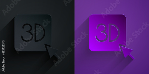 Paper cut 3D printer icon isolated on black on purple background. 3d printing. Paper art style. Vector