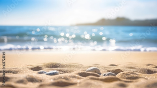 Seascape abstract beach background. Blur bokeh light of calm sea and sky.