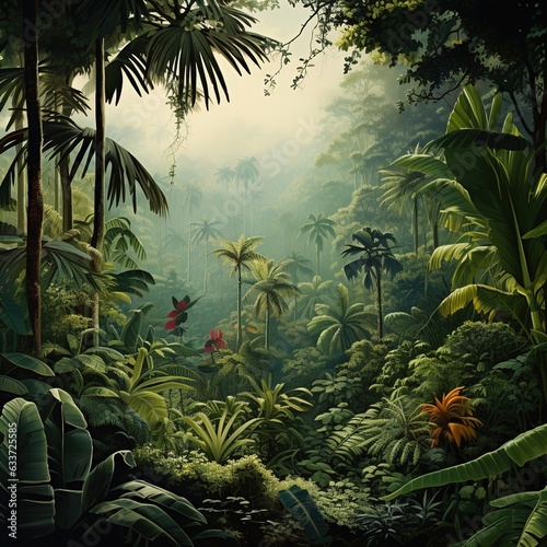 Versatile Biodiversity  Immersed in the Expanse of Dense Jungle and Tropical Plants
