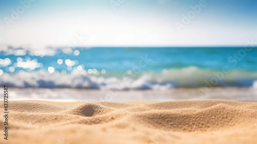 Seascape abstract beach background. Blur bokeh light of calm sea and sky.