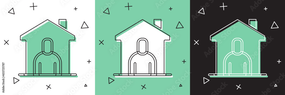 Set Shelter for homeless icon isolated on white and green, black background. Emergency housing, temporary residence for people, bums and beggars without home. Vector Set Shelter for homeless icon isolated on white and green, black background. Emergency housing, temporary residence for people, bums and beggars without home. Vector