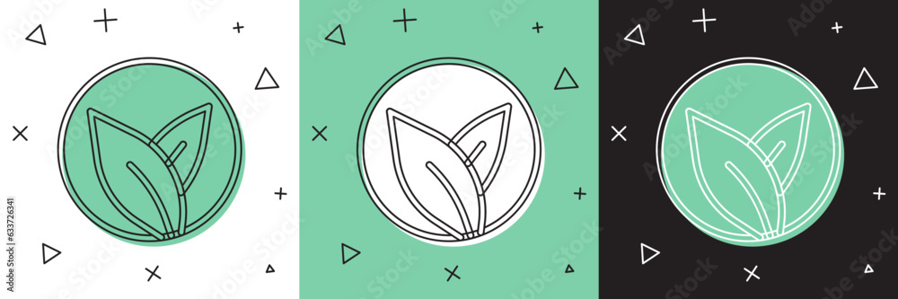 Set Tea leaf icon isolated on white and green, black background. Tea leaves. Vector Set Tea leaf icon isolated on white and green, black background. Tea leaves. Vector